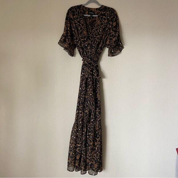Sabina Musayev Brook Maxi Brown Dress Sheer Floral Size M - Picture 7 of 11